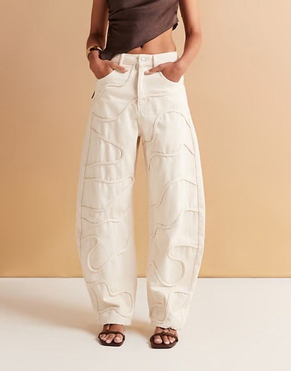 ASOS DESIGN high waisted barrel leg jean Ecru Swirl Design 2
